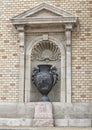 Closeup metal urn in main portion of the Varkert Bazar, Buda Castle, Hungary