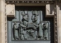 Closeup view of the Great West Door, St. Vitus`s Cathedral, Prague Castle, Czech Republic