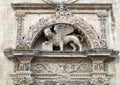 Closeup view of the winged lion and book statue, symbol of Saint Mark, Lecce Royalty Free Stock Photo