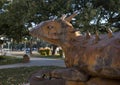 `TCU Horned Frog`, a metal & steel sculpture by Aarnos Seppo on the campus of Texas Christian University in Fort Worth.