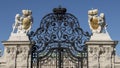 Closeup view elaborate wrought iron gate at entrance to the Upper Belvedere Palace, Vienna, Austria