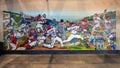 Energetic sports mural with all the iconic Texas Rangers players inside Globe Life Field in Arlington, Texas.