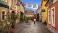 Cobblestone streets and colorful lampshades, Szentendre, Hungary