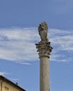 Column of Marzocco by Antonio Sarrocchi in Montepulciano in the province of Siena, Italy. Royalty Free Stock Photo