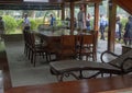 Conference table at the Stilt House of Ho Chi Minh in the background, Hanoi, Vietnam Royalty Free Stock Photo