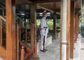 Conference table at the Stilt House of Ho Chi Minh in the background, Hanoi, Vietnam Royalty Free Stock Photo