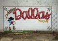 `Dallas Postcard`, a mural by Katie Mayborn Fuerst and Margaret Tipton on the wall of a business in Oak Cliff, Dallas, Texas. Royalty Free Stock Photo