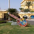 Decoration in the shape of a canon at the front of the Winter Palace along the edge of the Nile River in Luxor, Egypt.