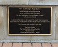 Dedication plaque for High Cross sculpture by Eliseo Garcia at Saint Philips Episcopal Church in Frisco, Texas. Royalty Free Stock Photo