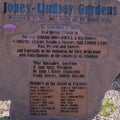 Dedication stone for the Jones-Lindsey Gardens on the campus of the University of Arkansas in Fayetteville, Oklahoma.