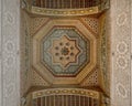 Cedar wood painted ceiling in the hall between the Small Riad & Small Courtyard of the Bahia Palace in Marrakesh, Morocco.