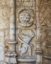 Detailed reliefs in the cloister courtyard of the Jeronimos Monastery in Lisbon, Portugal. Royalty Free Stock Photo