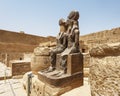 Statue of Ramesses and Thoth, Hypostyle Hall past the second court of the Mortuary Temple of Ramesses III in Medina Habu. Royalty Free Stock Photo