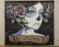 Dia de los Muertos mural by Tulsa artist Charles Caleb Burgess in an alley by the building of Living Arts of Tulsa, Oklahoma. Royalty Free Stock Photo