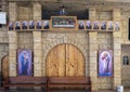 Display on the back of the center stage in Saint Simon the Tanner`s Hall, in the Mokattam Mountains, Cairo region.