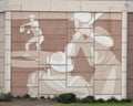 Distinctive wall mural featuring baseball along Interstate 30 in Arlington, Texas.