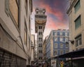 Elevador de Santa Justo in the Baixa district of Lisbon, Portugal.