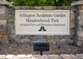 Engraved Stone sign for the Arlington Sculpture Garden at Meadowbrook Park in the City of Arlington, Texas.