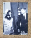 Picture in the John F. Kennedy memorial with sculpture and exhibit in downtown Fort Worth, Texas.