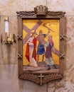 The fifth of the Fourteen Stations of the Cross inside Christ the King Church in Dallas, Texas. Royalty Free Stock Photo
