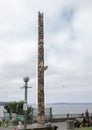 Fifty foot cedar totem pole titled `Untitled` in Victor Steinbrueck Park, Seattle, Washington