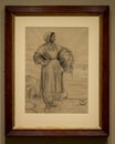 Fisherwoman Holding Nets by Jules Breton on display in The Morgan Library & Museum in New York City, New York. Royalty Free Stock Photo