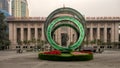 Flowers and display in front of the headquarters of the State Bank of Vietnam in Hanoi, Vietnam