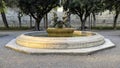 Fountain of the Dolphins in the gardens of the Parterre di Cortona in Cortona, Italy.