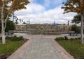 Fountain at Heritage Village Historical Plaza in the City of Hurst, Texas.