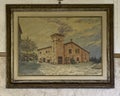 Framed painting of Acetaia Dei Bago in Modena by artist S. Sibertini in 1979. Royalty Free Stock Photo