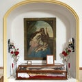 Painting holy family and burial of Jesus, niche on the right side of the interior of the Chapel of San Juan de Letran in Zahara.