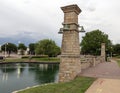 Gaylord Bridge and one of many bronze steers, part of the longest bronze sculpture collection in the United States