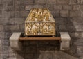 A golden reliquary containing the relics of merchant and martyr Saint Cugat in the Basilica de Santa Maria Del Mar in Barcelona.