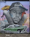 Graffiti style mural by SHiQ14 at the Fabrication Yard in Dallas, Texas, featuring Ice Cube.