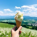 Ice cream and moutain view