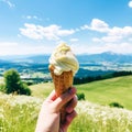 Ice cream and moutain view