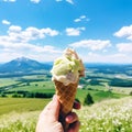 Ice cream and moutain view