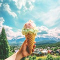 Ice cream and moutain view