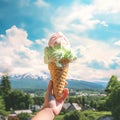 Ice cream and moutain view