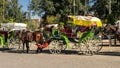 Carriage ride line Jemaa el-Fnaa square and market place in Marrakesh`s medina quarter in Morocco. Royalty Free Stock Photo