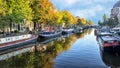 Historic houseboats, Singel Canal, Amsterdam, The Netherlands Royalty Free Stock Photo