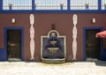 Restrooms and a fountain in the courtyard of the La Coronela Restaurnt & Bar in Todos Santos. Royalty Free Stock Photo