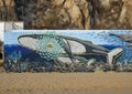 Humpback whale part of a mural titled Sea Giants on the wall of an old tuna factory on Cosario Beach in Cabo San Lucas.