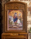 Icon painting of the Holy Family inside the Cavern Church known as Abu Serga in Coptic Christian Cairo, Egypt.