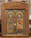 Icon painting Sergius and Bacchus inside the Cavern Church known as Abu Serga in Coptic Christian Cairo, Egypt. Royalty Free Stock Photo