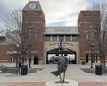 \'Billy Blue Jay\' statue in front of the Michael G. Morrison, S.J. Stadium on the campus of Creighton University.