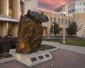 Iconic Horned Frog statue in front of the Justin hall of Fame on the TCU campus in Fort Worth, Texas.