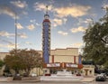 The iconic neon tower of the historic Lakewood Theater of Dallas, Texas.