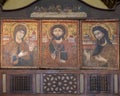 Icons depicting the Virgin Mary, Jesus Christ, and John the Baptist in the Coptic Orthodox Church of Saint Barbara in Cairo. Royalty Free Stock Photo