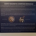 Information panel for the ship\'s magnetic compass binnacle on display in the Nobska Maritime Museum. Royalty Free Stock Photo